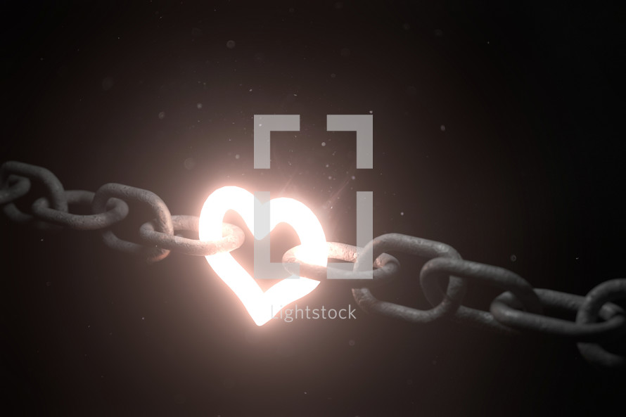 A glowing heart links to sets of chains together