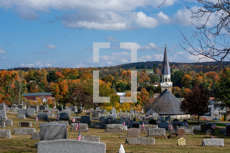 cemetery and church in fall 