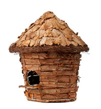Wooden birdhouse on a white background