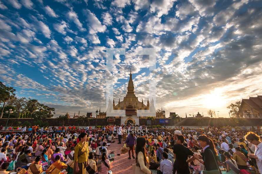 People celebrating Pha That Luang  festival in Laos.