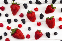 strawberries, blueberries, raspberries, blackberries 