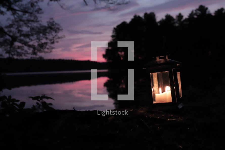 glowing lantern at dusk 