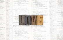 LOVE on the pages of a Bible 