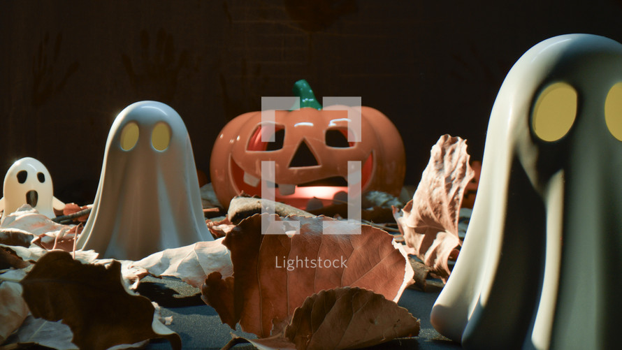 Glowing Halloween Pumpkin And Ghosts
