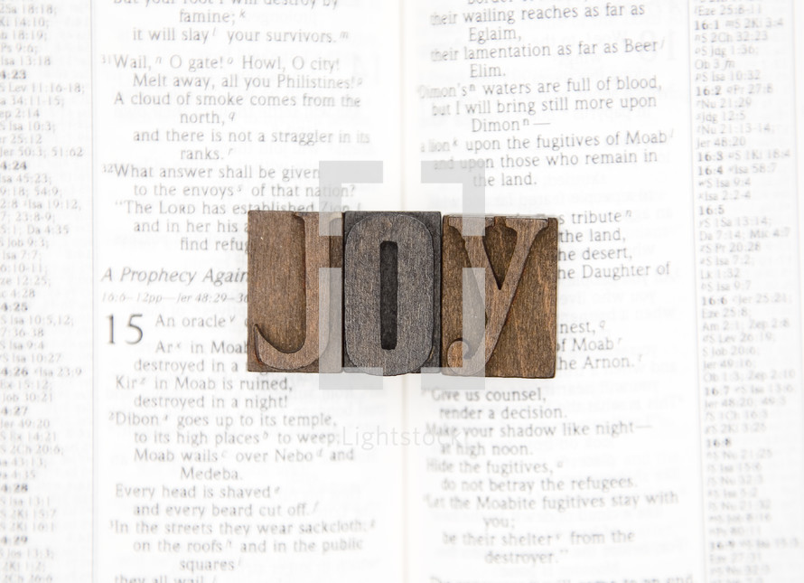word joy on the pages of a Bible 