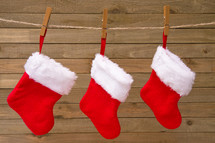 Christmas stockings on a clothesline 