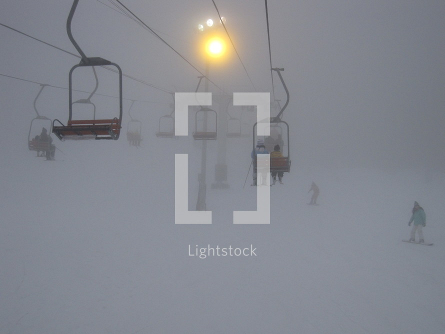 ski lifts and white out conditions 