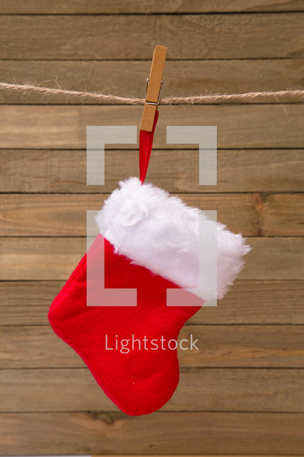 Christmas stocking on a clothesline 