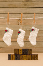 Christmas stocking on a clothesline 