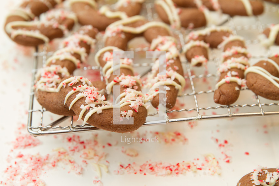 peppermint on candy cane cookies 