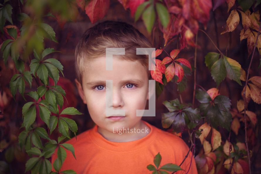 headshot of a boy in vines 