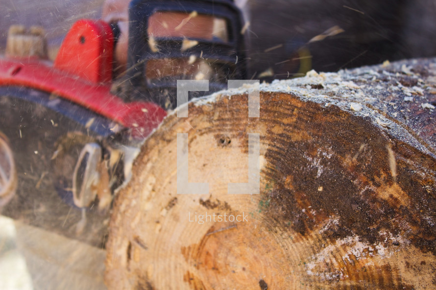chainsaw and log 