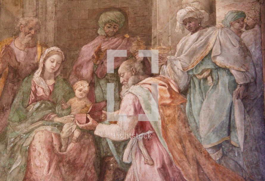 Painting of the Magi visiting the Baby Jesus 