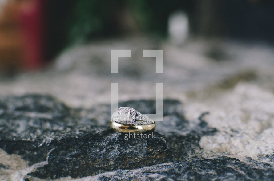 engagement ring on a rock 