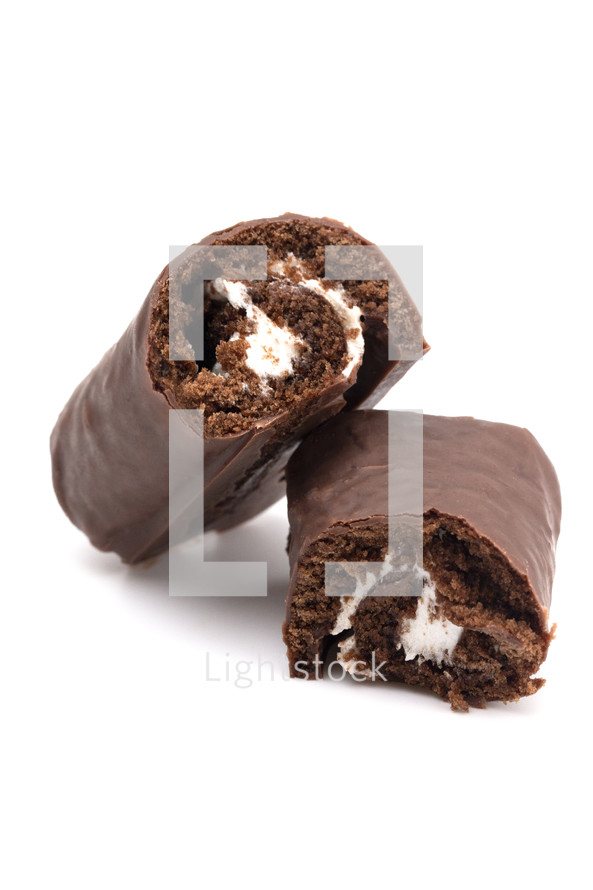 Chocolate Cake Roll on a White Background
