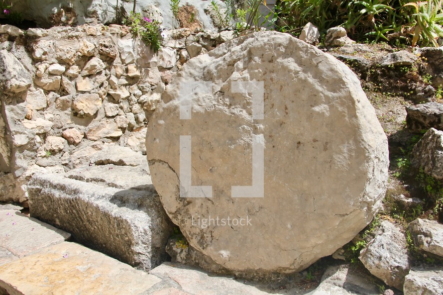 round stone beside of a tomb in Jerusalem 