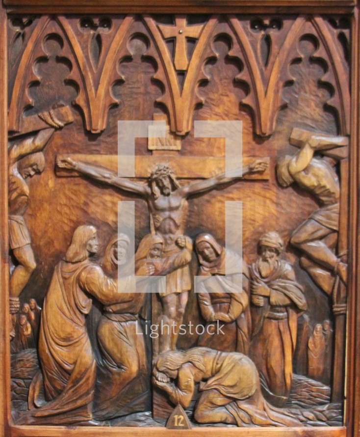 wooden carving - stations of the cross 12, Jesus dies on the cross