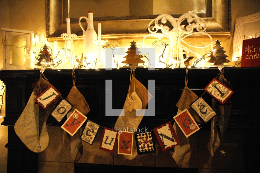 Joyeux Noel banner on a hearth 