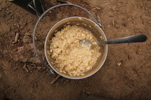 oatmeal in a pot while camping 