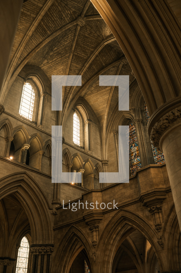 Sunlight shining through a window of Norwich Roman Catholic Cathedral, beautiful historic architecture
