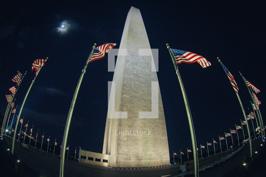 American flags around the Washington Monument 