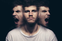 His multiple faces -- the demon within.