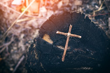 cross on a tree stump 