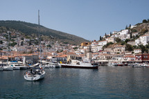 boats in a bay in Greece 