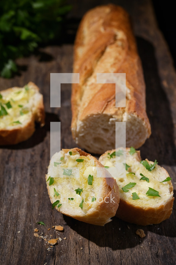 Bruschetta Topped With Olive Oil And Garlic with Baguette Bread