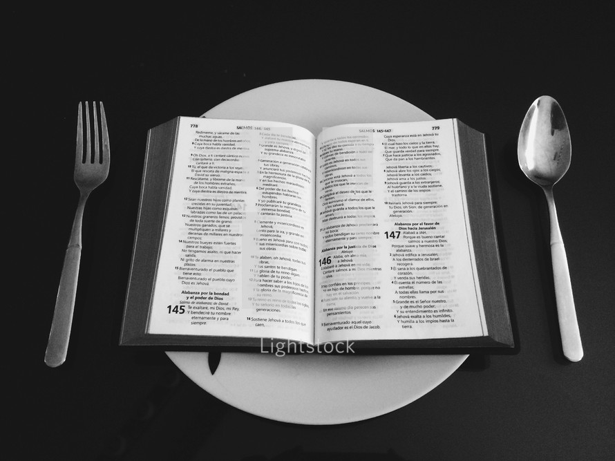 open Bible place setting 