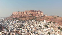 Colorful roofs and Houses In Jodhpur, India - aerial drone