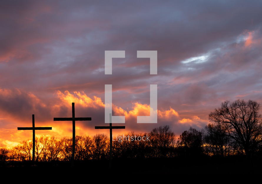 three crosses at sunset 