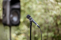microphone and speaker with copy space outdoors 