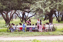 kids at an outdoor worship service in Mexico 