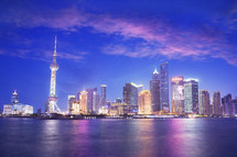Pudong skyline at dusk, from the Bund.
Shanghai.
China.
- editorial use only
