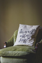 It Is Well With My Soul Pillow on Vintage Chair