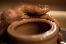 hand. clay, potters wheel, creating 