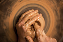 hand, clay, potter's wheel, creation 