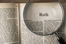 magnifying glass over Bible - Ruth 