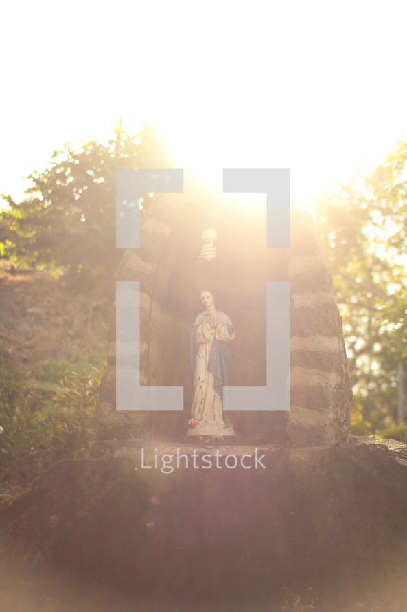 statue of Mary in sunlight 