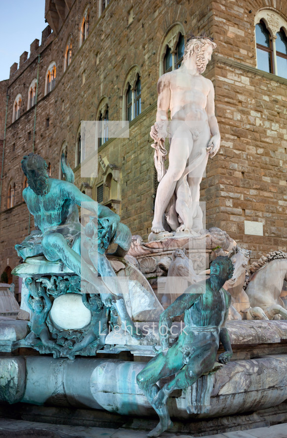 The Fountain of Neptune near Palazzo Vecchio at Piazza della Signoria in Florence, Italy