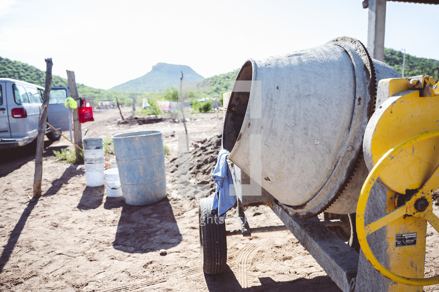 cement mixers on a construction site in Mexico 