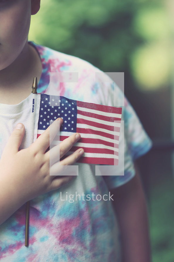 toddler boy holding an American flag