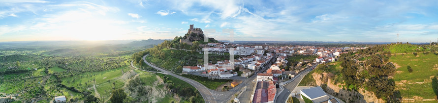 Panoramic view of Alburquerque in Extremadura, Spain. Photograph taken with drone