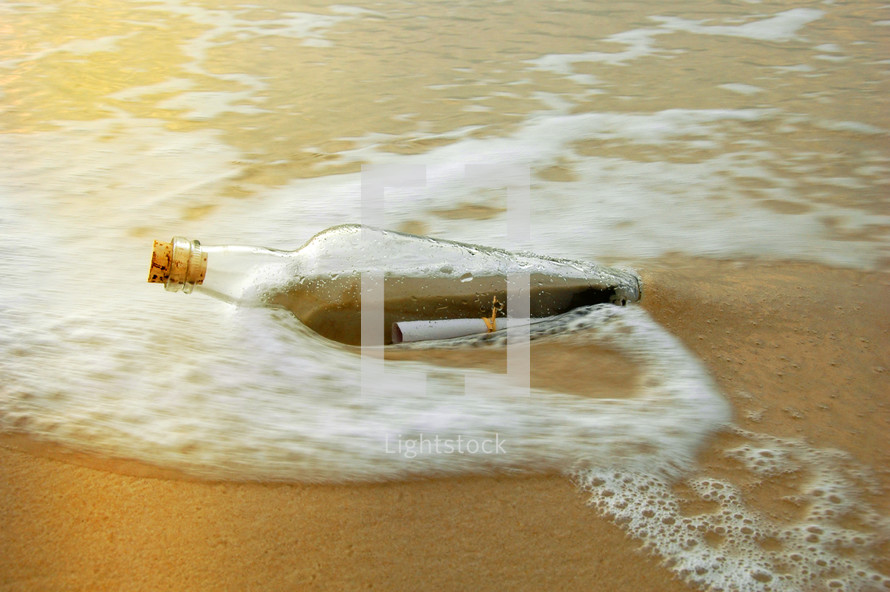 message in a bottle washed up on a beach 