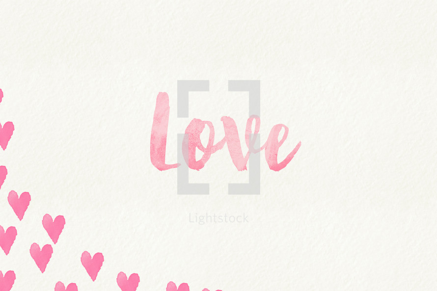 pink hearts in corners, word love