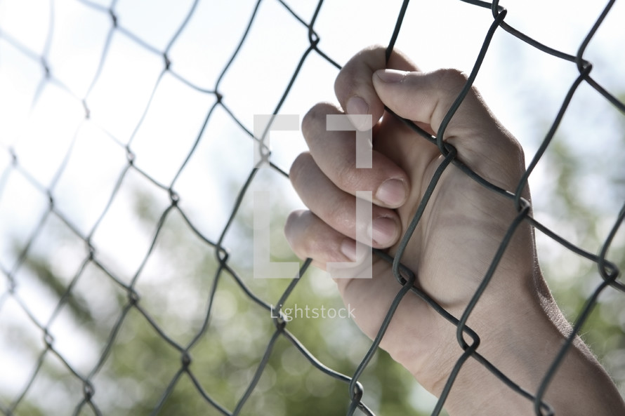 hand on a chain link fence