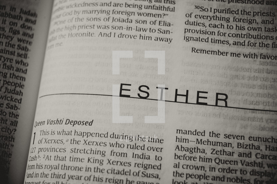 Open Bible in book of Esther