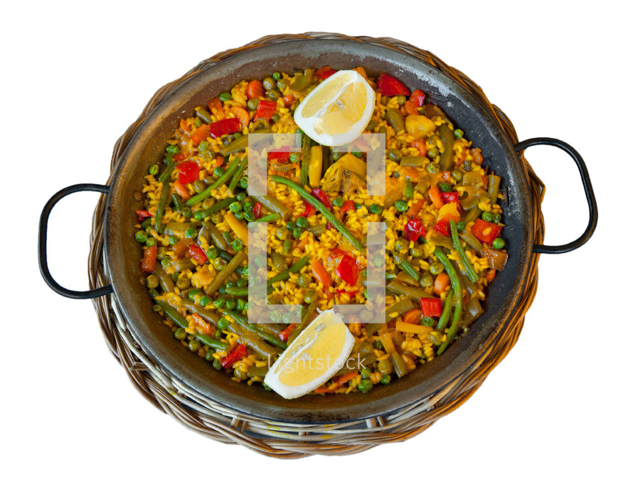 Traditional Spanish rice: Paella and vegetables - Vegetarian recipe