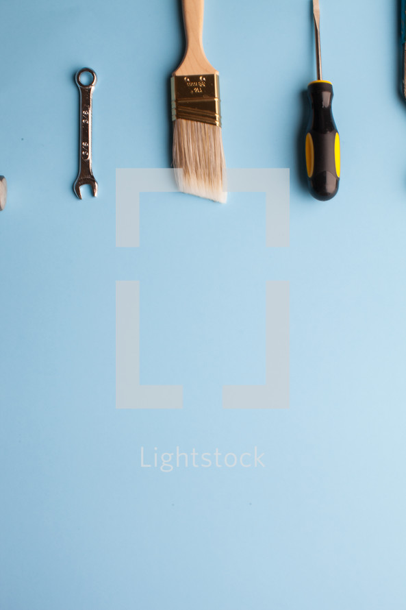 Tools on a blue background.